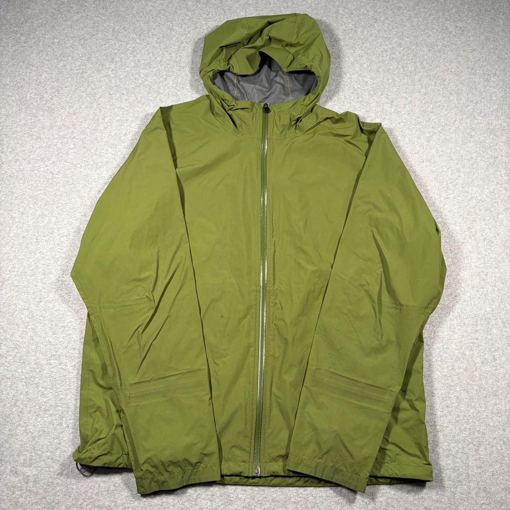 REI Co-op Rain Jacket Mens XL Green Waterproof Hooded Full Zip Outdoor Shell